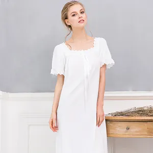 महिलाओं देवियों विक्टोरियन शैली लंबी आस्तीन वर्ग गर्दन 100% कपास Nightgown
