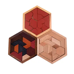 Creativo Hexagonal de forma geométrica rompecabezas madera formas rompecabezas