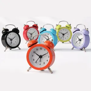 Jam Alarm Meja Murah, Lonceng Kembar Kecil Analog Mini Logam Warna-warni