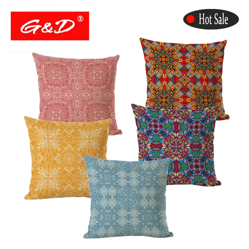 G & D Polyester keten 45x45 yastık çiçek baskı minder örtüsü toptan