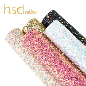 Hsdleather colorful shiny chunky glitter leather pvc nonwoven HSDRibbon fabric waterproof