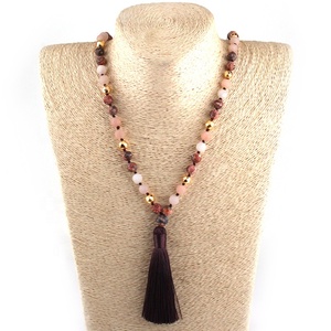 Pietra Naturale di modo Del Leopardo Della Banda perline Annodato Lunga Collana Della Nappa - Product Image 3
