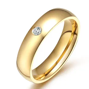 Anillo de compromiso con diamantes de imitación para mujer, sortija individual de oro, plata, oro rosa, acero inoxidable 316L