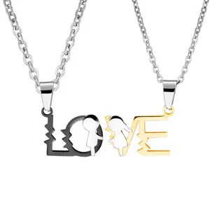 Unique Valentine's Day GIft High Polished Stainless Steel Jewelry Capital Letters LOVE Couple Necklace