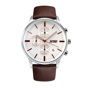 Nouvelle conception SKMEI 9103 <span class=keywords><strong>Montre</strong></span> à quartz en acier inoxydable de luxe avec bracelet en cuir véritable pour hommes - Product Image 1