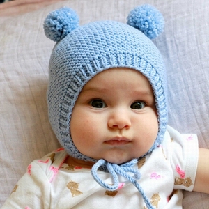 Français S3371 — tricot à la main, bonnets pour bébés, tricot à la main, bonnets avec pompons, vente en gros - Product Image 3
