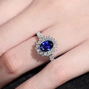 Lokaoshi — bagues de mariage en saphir bleu plaqué argent, bijoux de haute qualité fabriqué en chine, anneau scintillant