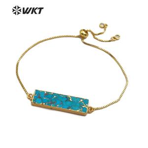 WT-B473 Delle Donne Dell'oro Dei Monili Del Braccialetto <span class=keywords><strong>Naturale</strong></span> Blu Vena Turchesi Braccialetto Rettangolo pietre di Forma di Collegamento Regolabile Braccialetto - Product Image 3
