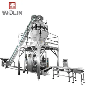 14-head Multihead Weigher eaquips material conveyor and form fill seal machine in a packing system for fresh vegetable gombo
