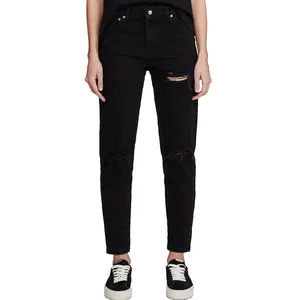 DiZNEW 2020 Pantalon en denim déchiré noir uni personnalisé jean skinny pour femmes