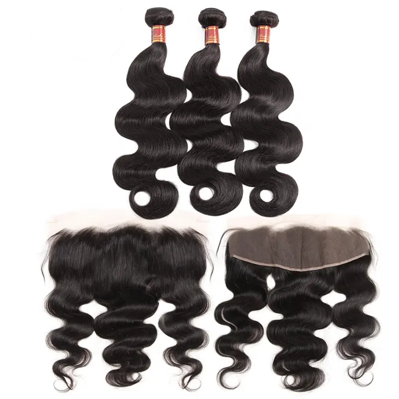 Unprocessed Raw Virgin Indian Human Hair Body Wave Bundles With 13*4 Lace Frontal Closure For Black Women