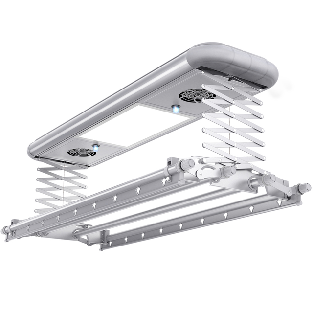 Luxury Aluminum Smart Home Indoor Balcony Ceiling Automated Electric Heating Clothes Drying Rack with Remote Control LED Lights