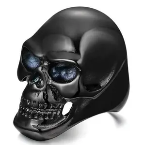 New European 316L stainless steel Black Skull Ring men punk jewelry ring
