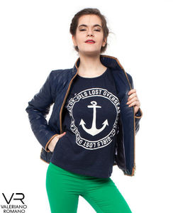 Chaqueta de Cuero Acolchada Azul Oscuro para Hombre, Servicio OEM, Valeriano Romano - Product Image 3