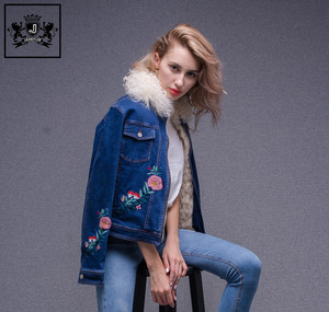 Vente chaude de Haute Qualité Hiver Nouveaux Produits Filles <span class=keywords><strong>Jean</strong></span> Manteau Lady Moutons De Fourrure Denim Veste - Product Image 3