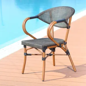 Stok dış mekan mobilyası Modern Rattan restoran veranda bambu sandalye ile alüminyum çerçeve