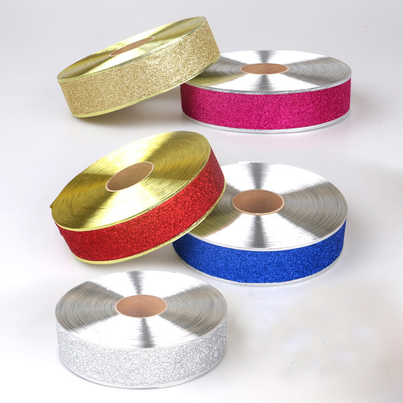 2m Red Gold Silver Spool Made Of Polyester Sparkle Wired Edge Christmas Glitter Ribbonfor Christmas Decorations