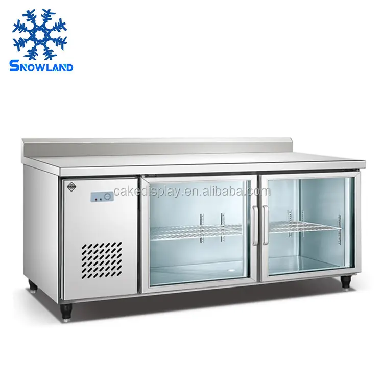 Refrigerador de trabajo con encimera de dos puertas de cristal, para restaurante y cocina