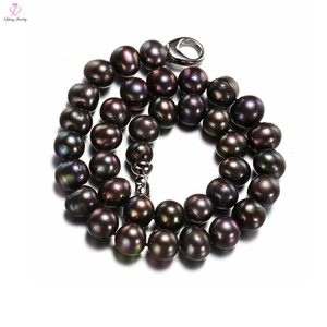 Button Fresh Water <strong>Black</strong> <strong>Pearl</strong> <strong>Necklace</strong> Jewelry, Big Size 11-12 MM Baroque <strong>Black</strong> <strong>Pearl</strong> <strong>Necklace</strong> - Product Image 1