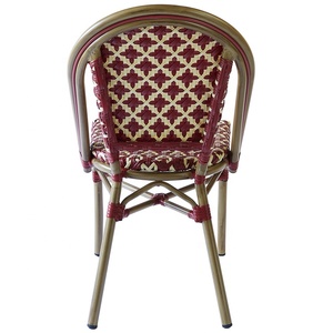 Chaise de bistro en rotin rouge de café de jardin en aluminium de restaurant de patio extérieur moderne de Paris français - Product Image 4