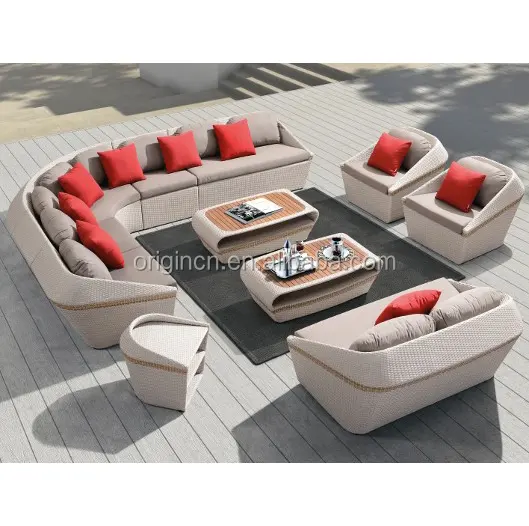 Conjunto de muebles de salón al aire libre, para hotel bali, con forma de dosel Especial de 11 plazas, sofá grande de ratán para patio