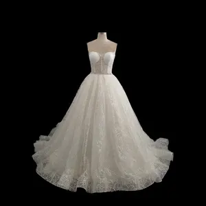 Ready for Shipping Luxury Wedding Dress 2019 Sweetheart Lace Applique A Line Women Bridal Gown