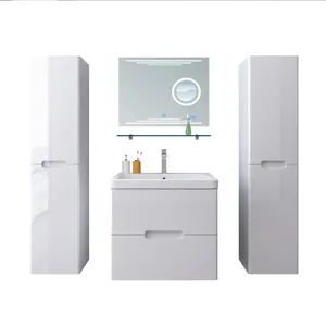 Blanco de la pared de baño montado en la vanidad con estante panel de gabinete moderno lavabo cuarto de baño vanidad