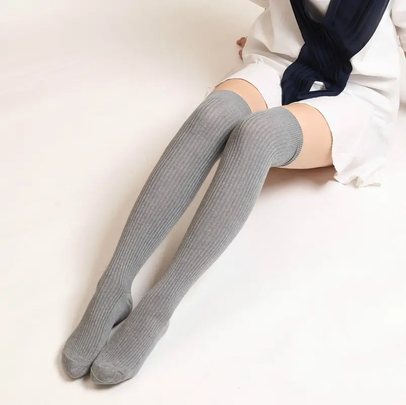 High quality winter warm school cotton material young cute teen girl tube socks thigh high socks