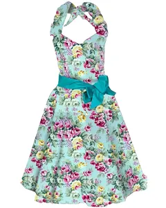 Blue Floral Print Vintage Design 50s 60s Clothing Rockabilly Pinup Girl RobeウェディングDresses