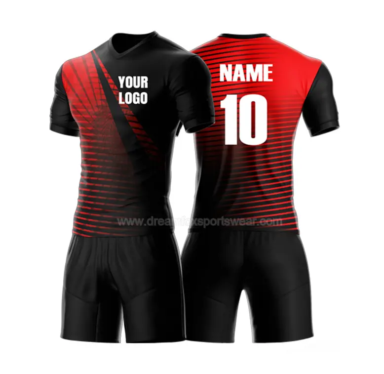 Alta calidad transpirable barato albanés de fútbol jersey venta al por mayor negro rojo equipo de fútbol jersey kits en línea