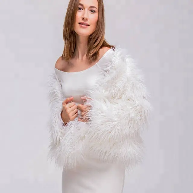卸売業者ブライダルホワイトフェイクフォックスファーショールケープ結婚式用イブニングドレス冬