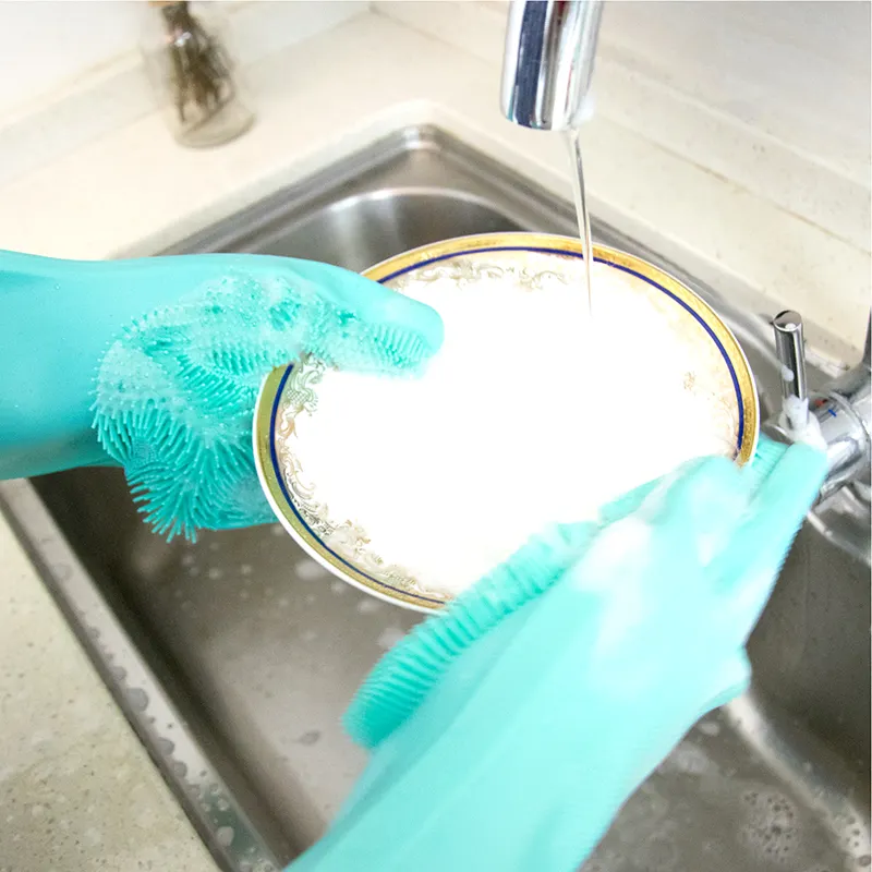 Высококачественные 100% не содержит Бисфенол А волшебные силиконовые перчатки с скребком для мытья для кухни и дома