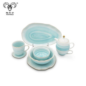 Barato al por mayor de <span class=keywords><strong>oro</strong></span> de la boda vajilla platos sets/16pcs 32pcs gres vajilla con color rosa y azul de vajilla - Product Image 2