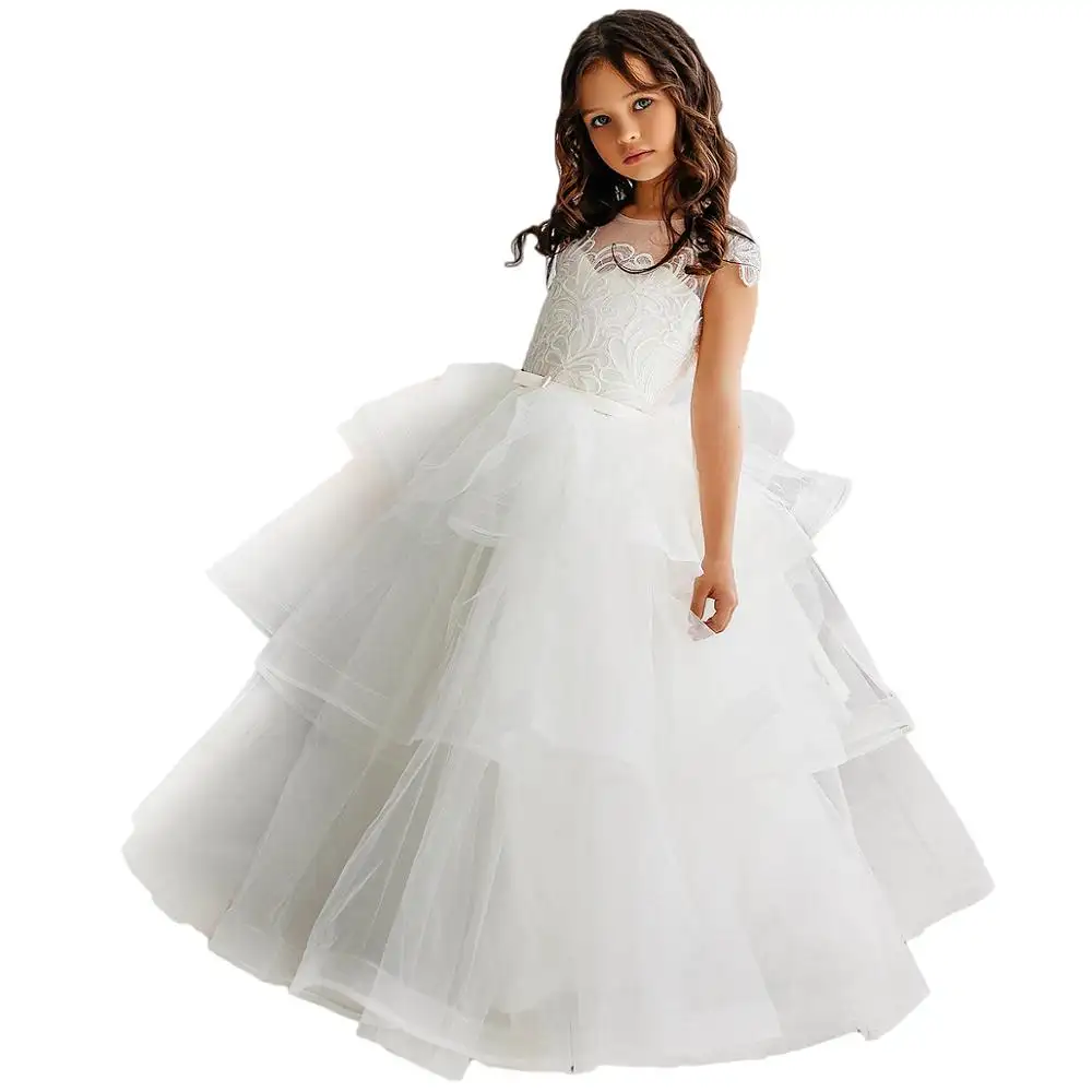 Erstkommunion Kleider für Mädchen Ballkleid Kinder Festzug Kleid Blumen mädchen Kleider Tiered Evening Prom Prinzessin Kostüm