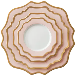 China proveedor forma redonda conjunto de cena de cerámica placa de oro placa del cargador para boda