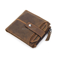 Dompet Kulit Pria, Penutup Ritsleting dengan Pemegang Kartu Kredit BO-81001 Kulit Kuda Gila Ritsleting Pu & Pengait
