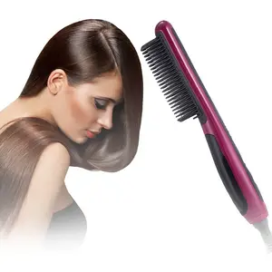 Private Label Beard Hair Straightener Brush LCD Display Flat Iron Comb Detangling Hair Straightening Mini Brush Beauty Styling