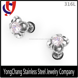 Plata de ley 925 medicado acero flor pendiente del perno prisionero piercing del oído con piedras preciosas - Product Image 3