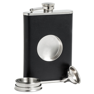 Venda quente Preto Couro Envolvido 8oz Aço Inoxidável <span class=keywords><strong>Hip</strong></span> <span class=keywords><strong>Flask</strong></span> com Built-in Dobrável Shot <span class=keywords><strong>Glass</strong></span> e Funil - Product Image 3