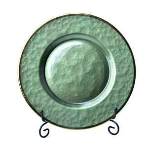 Piatto Decorativo Ecologico per Matrimoni in <span class=keywords><strong>Vetro</strong></span> Verde con Bordo Dorato Inciso - Product Image 4