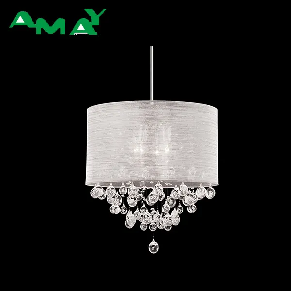 American European style silk shade clear crystal chandelier villa fixtures pendant lighting