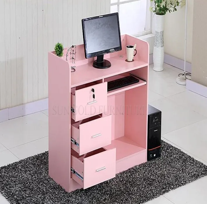 Escritorio de recepción de oficina con diseño de mostrador pequeño de madera moderna rosa (SZ-RTB025-2)