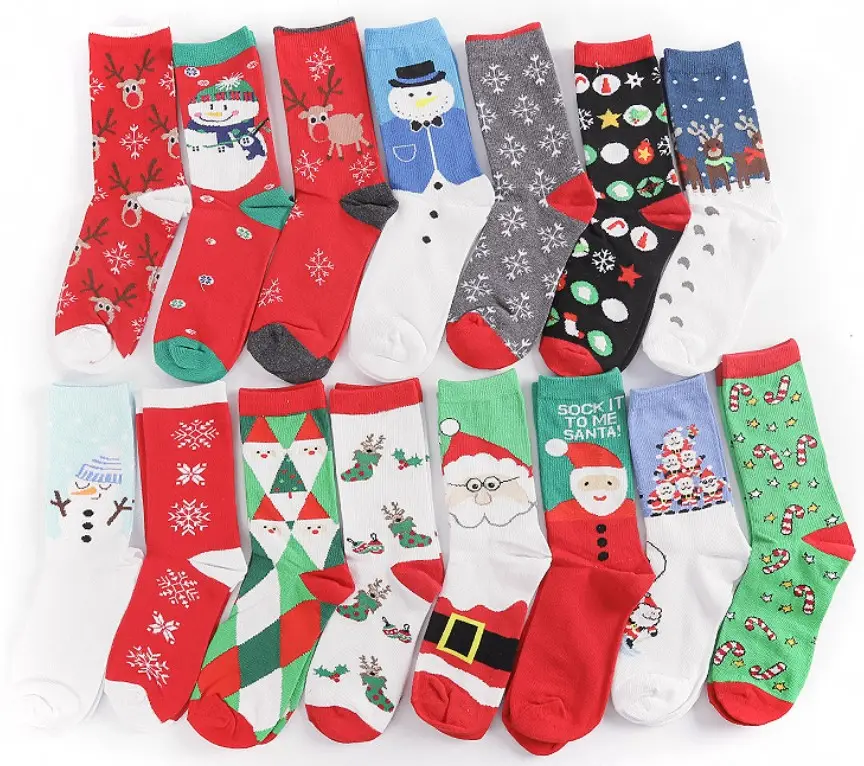 Оптовая продажа, дешевые хлопковые милые рождественские носки на заказ для женщин