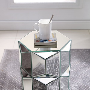 Mesa auxiliar con espejo para sala de estar, mueble con cilindro hexagonal de 3 capas, con espejo plateado - Product Image 4
