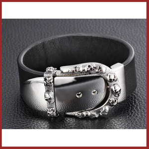 Encargo negrita ancha pulsera de cuero hombres con Skull Belt Buckle - Product Image 3