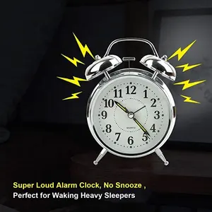 Silent Sweep Desk Alarm Clock Twin Bell Vintage Alarm Clock With Backlight