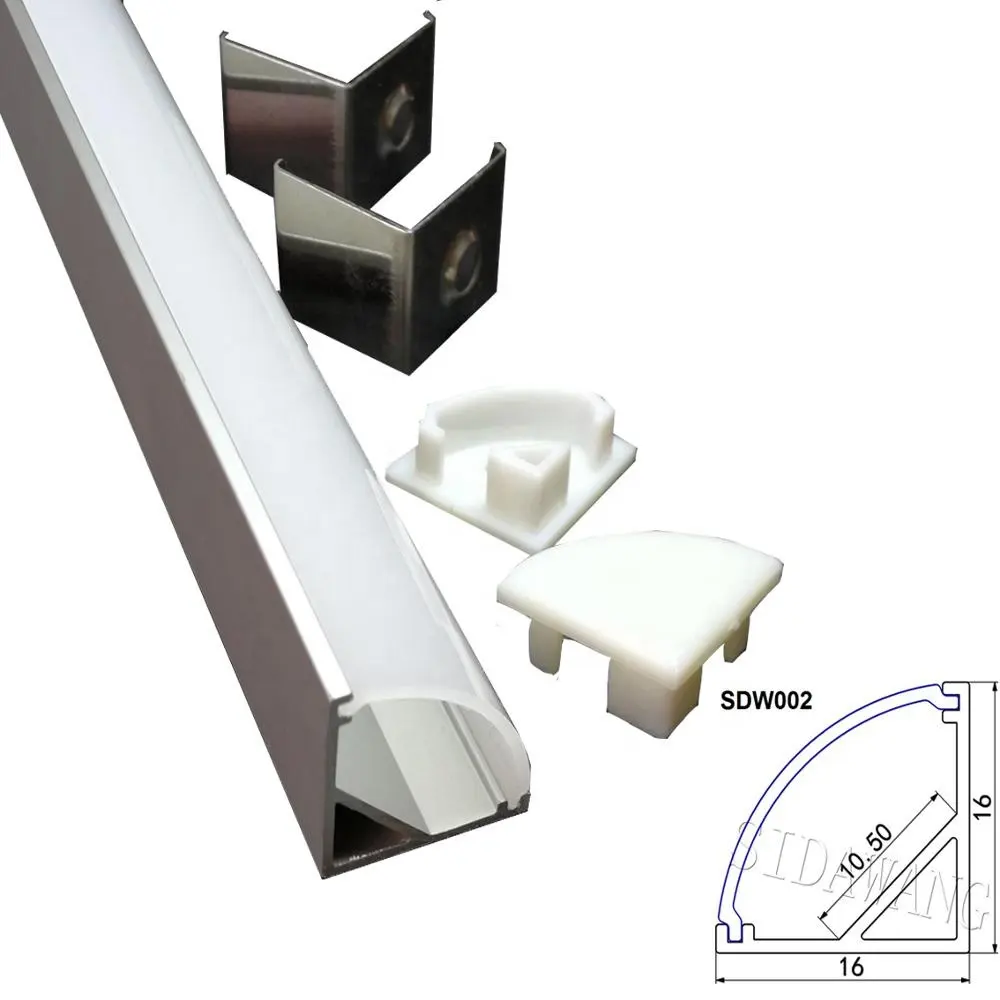 SDW002 V Shape Aluminum Led Channels profile 90 Degree Corner LED Strip Channel System with PC Cover, Mounting Clips