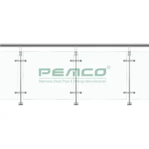 Pemco 玻璃不锈钢阳台栏杆新款楼梯玻璃栏杆