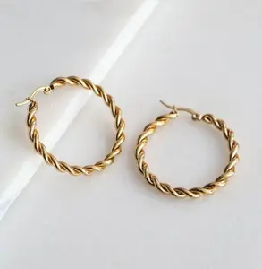 Inspire takı 2019 yeni moda 18k altın kaplama Twisted Hoop küpe büyük Vintage zarif küpe Creole kadınlar ve erkekler için kızlar