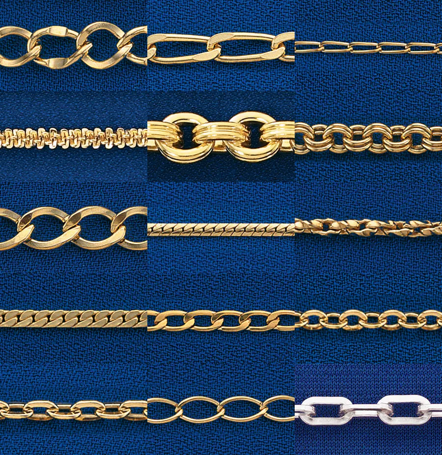 Joyería de latón cadenas catálogo 5-plano figaro corazón elegante encanto cadenas serpentina boston cuerda Cadena de joyería resultados componentes